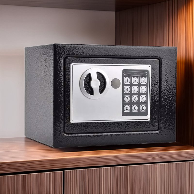 Mini digital safe box black steel security vault